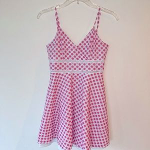 Trixxi gingham floral babydoll mini dress in pink and white, size small, EUC
